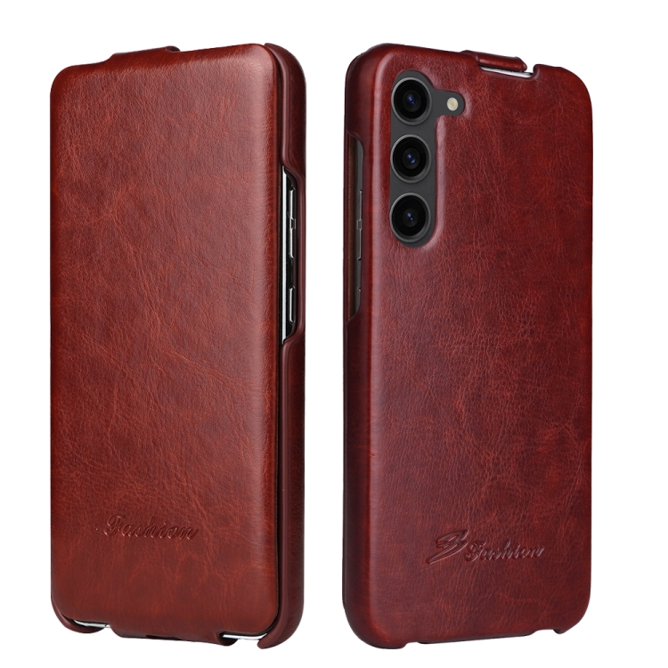 

For Samsung Galaxy S23+ 5G Fierre Shann 64 Texture Vertical Flip PU Leather Phone Case(Brown)