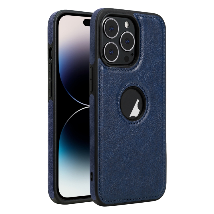 

For iPhone 14 Pro Leather Texture Stitching Phone Case(Blue)