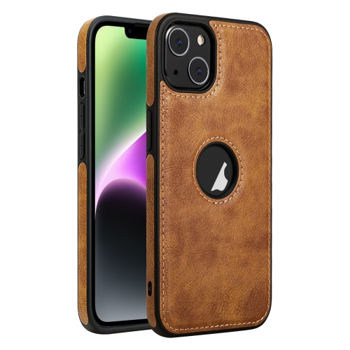

For iPhone 14 Plus Leather Texture Stitching Phone Case(Brown)