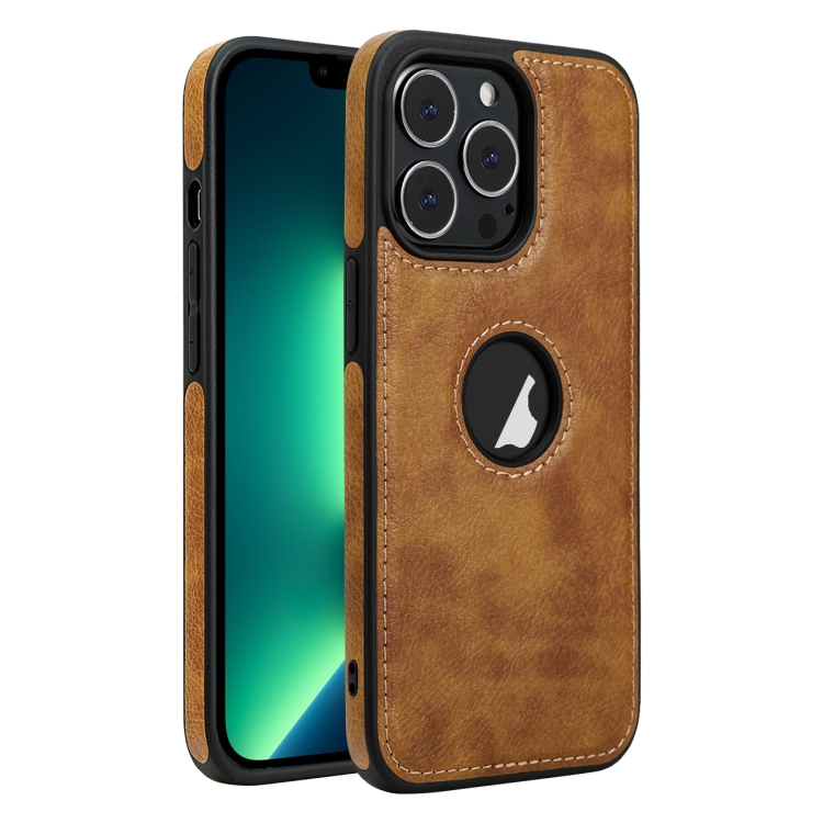 

For iPhone 13 Pro Max Leather Texture Stitching Phone Case(Brown)