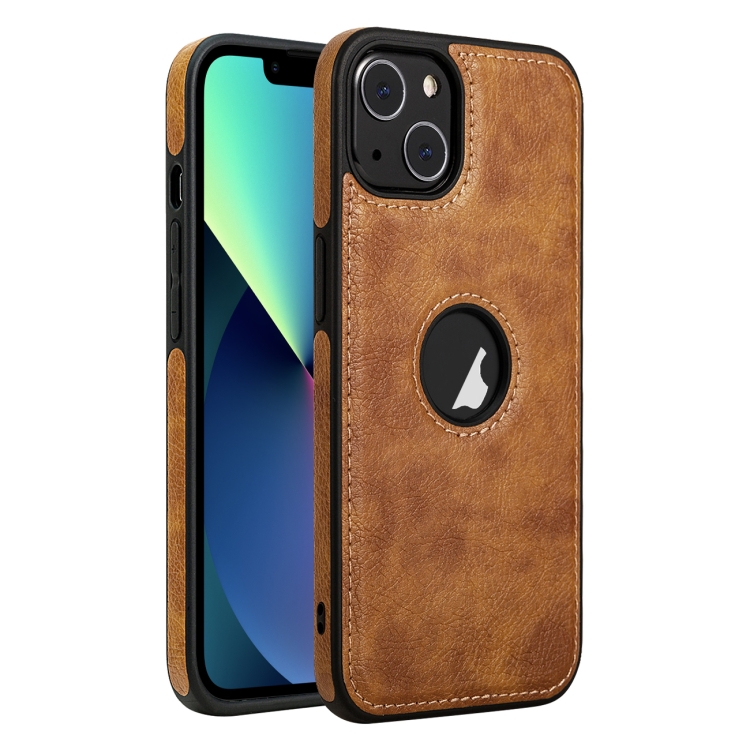 

For iPhone 13 mini Leather Texture Stitching Phone Case(Brown)