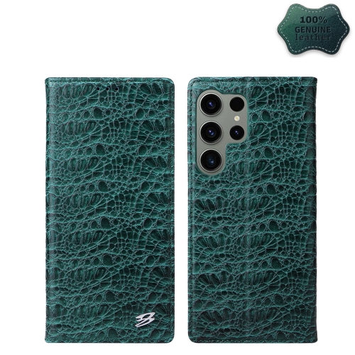 

For Samsung Galaxy S23 Ultra 5G Fierre Shann Crocodile Texture Magnetic Genuine Leather Phone Case(Green)