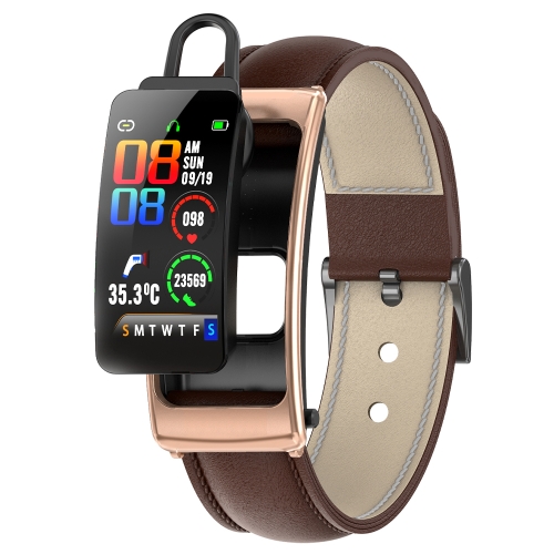 

K20 1.14 inch Leather Band Earphone Detachable Life Waterproof Smart Watch Support Bluetooth Call(Brown)