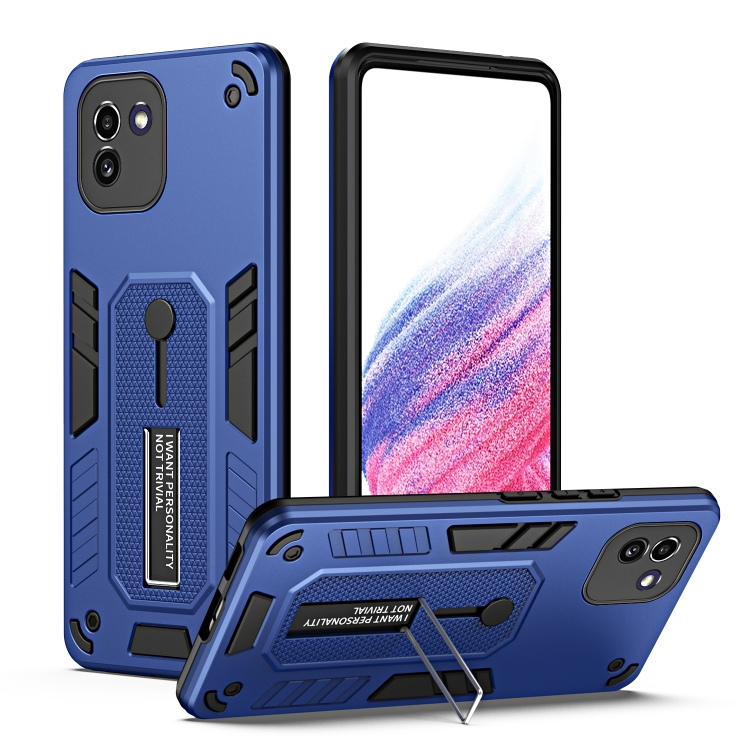 

For Samsung Galaxy A03 164mm Variety Brave Armor Finger Loop Holder Phone Case(Blue)