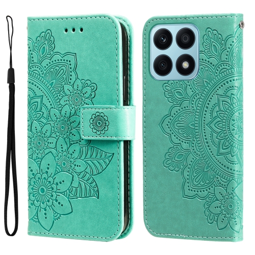 

For Honor X8a 7-petal Flowers Embossing Leather Phone Case(Green)