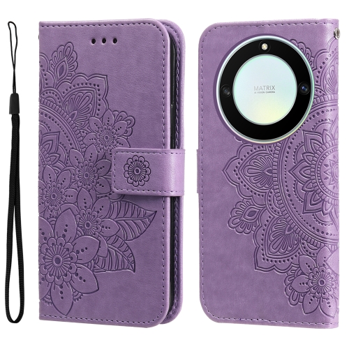 

For Honor X9a/X40 5G/Magic5 Lite 7-petal Flowers Embossing Leather Phone Case(Light Purple)