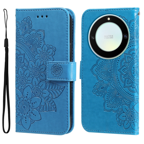 

For Honor X9a/X40 5G/Magic5 Lite 7-petal Flowers Embossing Leather Phone Case(Blue)