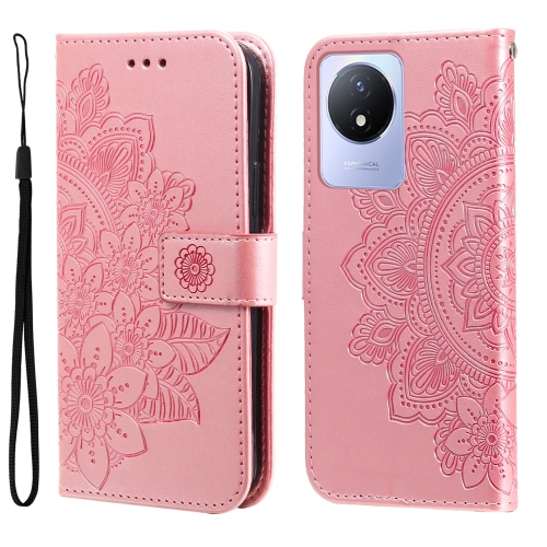 

For vivo Y02 4G 7-petal Flowers Embossing Leather Phone Case(Rose Gold)