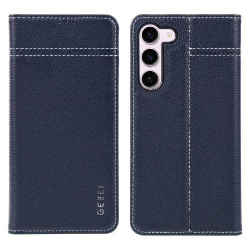 

For Samsung Galaxy S23 5G GEBEI Top-grain Horizontal Flip Leather Phone Case(Blue)