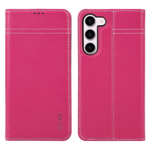 

For Samsung Galaxy S23+ 5G GEBEI Top-grain Horizontal Flip Leather Phone Case(Rose Red)