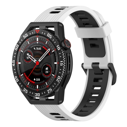 

For Huawei Watch GT 3 SE 22mm Two-color Stripe Silicone Watch Band(White Black)
