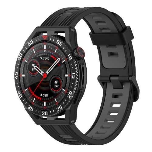 For Huawei Watch GT 3 SE 22mm Two-color Stripe Silicone Watch Band(Black Dark Grey)