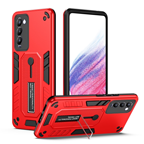 

For Tecno Camon 18 / 18T Variety Brave Armor Finger Loop Holder Phone Case(Red)