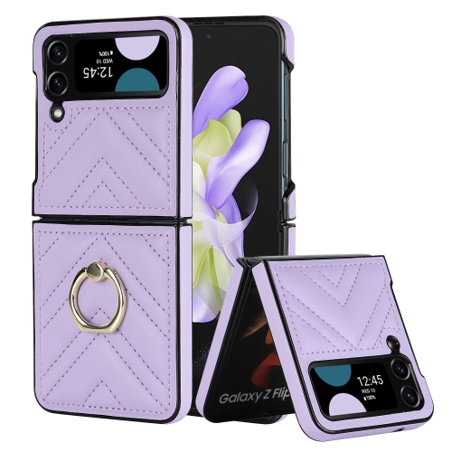 

For Samsung Galaxy Z Flip4 V-shaped Folding Protective Phone Case with Rotating Ring(Purple)