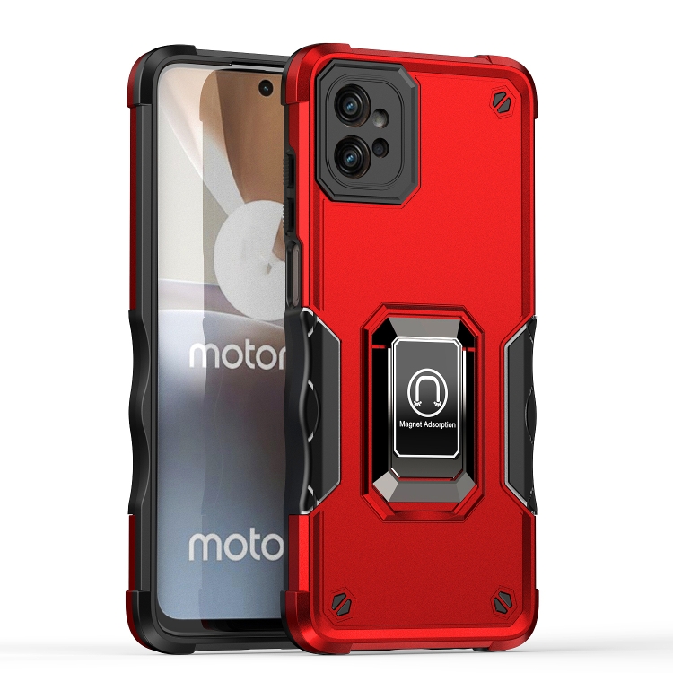 

For Motorola Moto G32 Non-slip Shockproof Armor Phone Case with Ring Holder(Red)