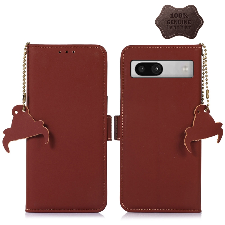 

For Google Pixel 7a Genuine Leather Magnetic RFID Leather Phone Case(Coffee)