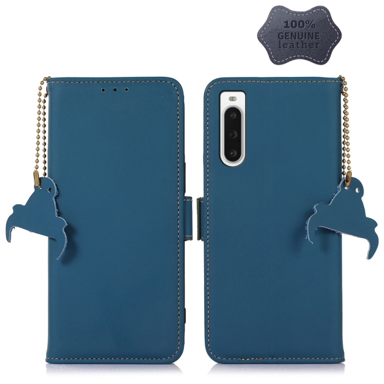 

For Sony Xperia 10 V Genuine Leather Magnetic RFID Leather Phone Case(Blue)