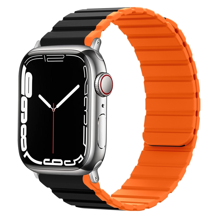 

Smart Magnetic Silicone Watch Band For Apple Watch Series 9&8&7 41mm / SE 3&SE 2&6&SE&5&4 40mm / 3&2&1 38mm(Black+Orange)