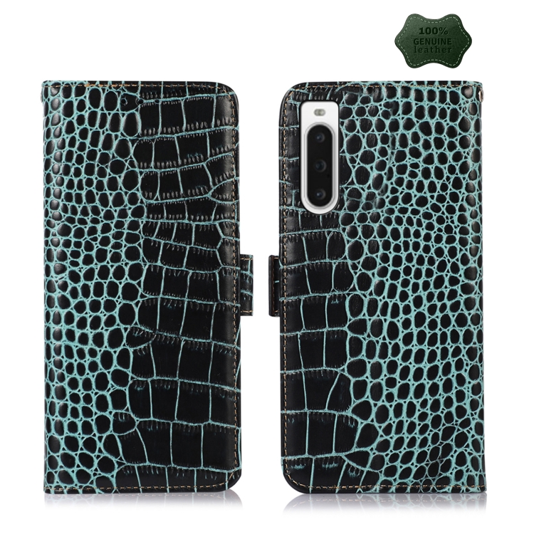

For Sony Xperia 10 V Crocodile Top Layer Cowhide Leather Phone Case(Green)