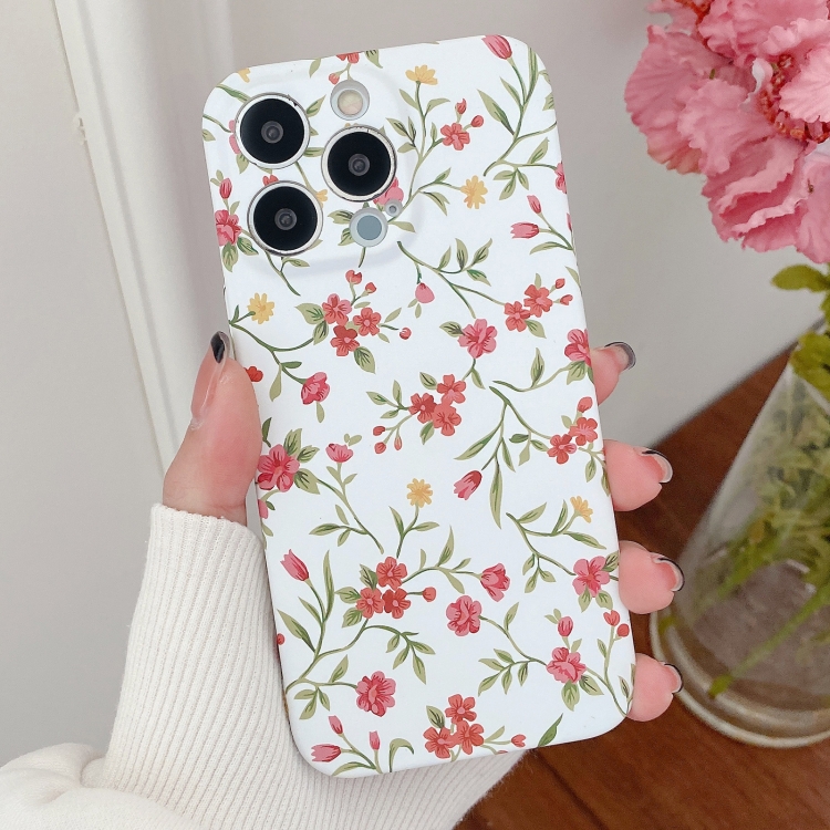 

For iPhone 14 Pro Water Sticker Flower Pattern PC Phone Case(White Backgroud Red Flower)