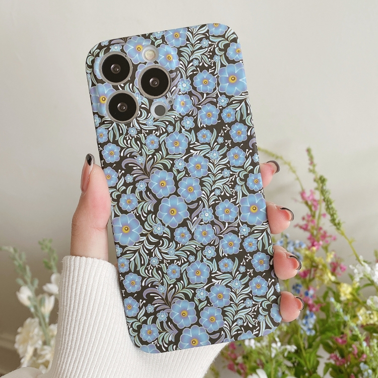 

For iPhone 14 Plus Water Sticker Flower Pattern PC Phone Case(Blue Flower)