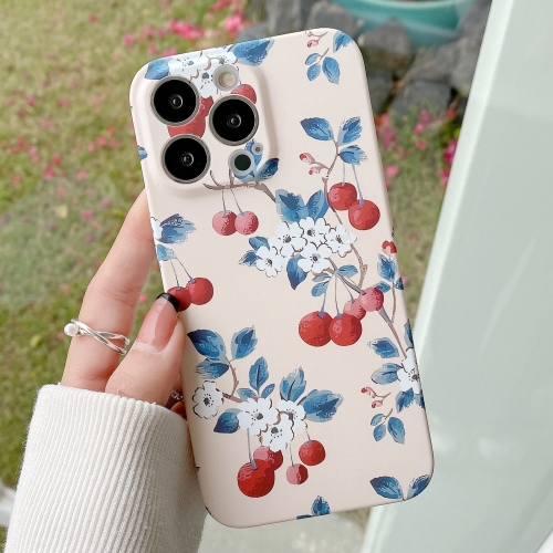 

For iPhone 13 Pro Water Sticker Flower Pattern PC Phone Case(Cherry)