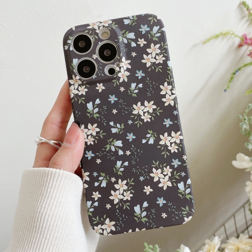 

For iPhone 12 Pro Max Water Sticker Flower Pattern PC Phone Case(Black Backgroud White Flower)