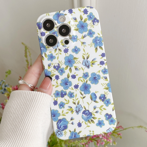 

For iPhone 12 mini Water Sticker Flower Pattern PC Phone Case(White Backgroud Blue Flower)