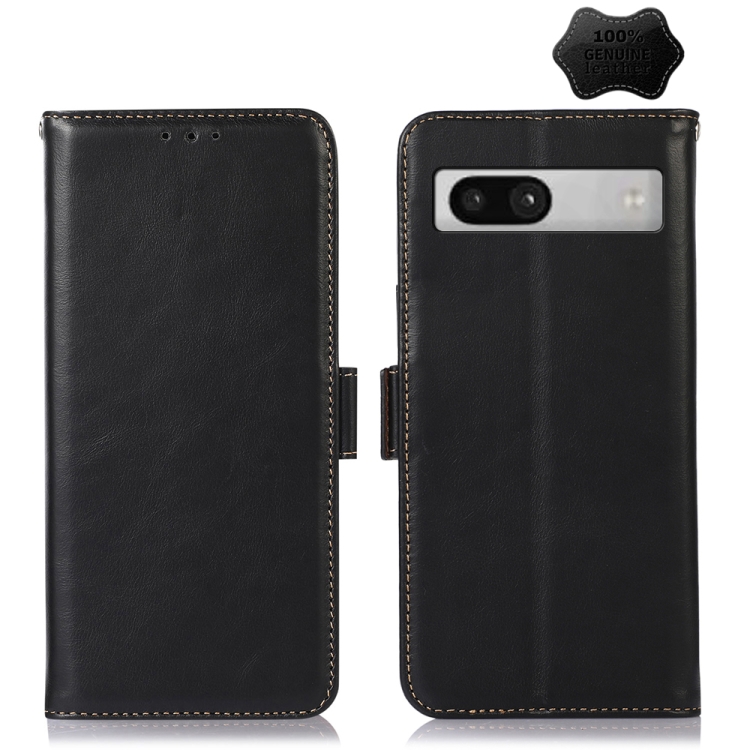 

For Google Pixel 7a Crazy Horse Top Layer Cowhide Leather Phone Case(Black)