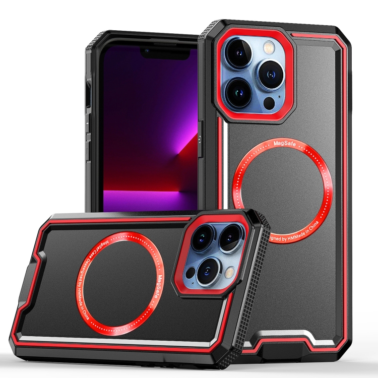 

For iPhone 13 Pro Armour Two-color MagSafe Magnetic TPU + PC Phone Case(Black + Red)