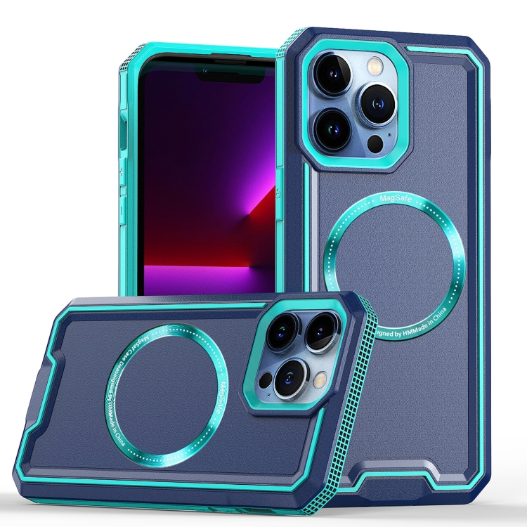 

For iPhone 14 / 13 Armour Two-color MagSafe Magnetic TPU + PC Phone Case(Light Blue + Blue)