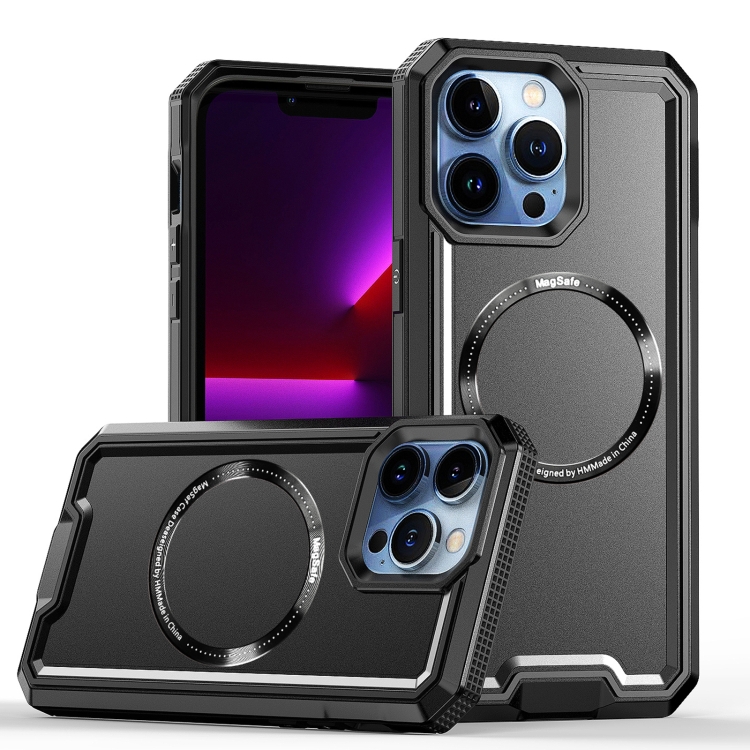 

For iPhone 11 Pro Max Armour Two-color MagSafe Magnetic TPU + PC Phone Case(Black)