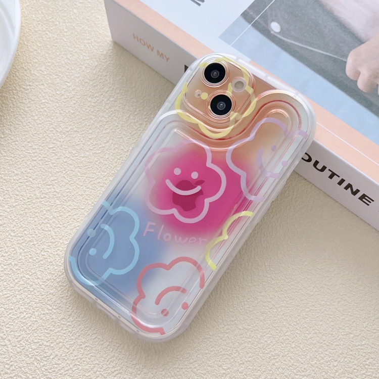 

For iPhone 14 Plus Airbag Frame Smiley Face Flower Phone Case