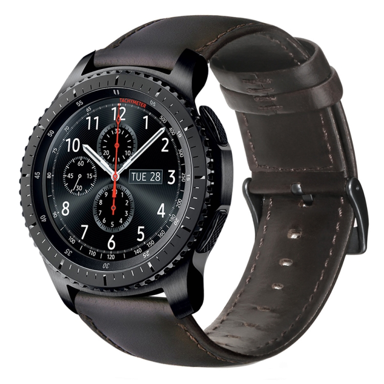 

For Samsung Gear S3 Oil Wax Genuine Leather Watch Band(Dark Brown)