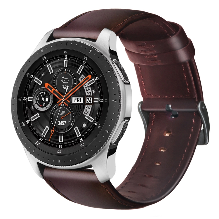 

For Samsung Galaxy Watch 46mm Oil Wax Genuine Leather Watch Band(Red Brown)