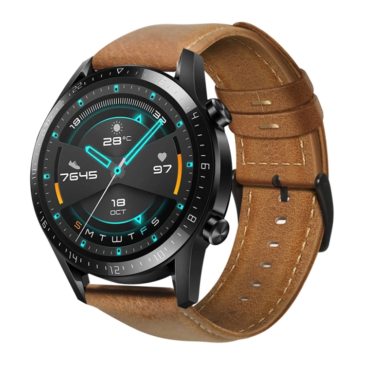 

For Huawei Watch GT 2 46mm Oil Wax Genuine Leather Watch Band(Yellow Brown)