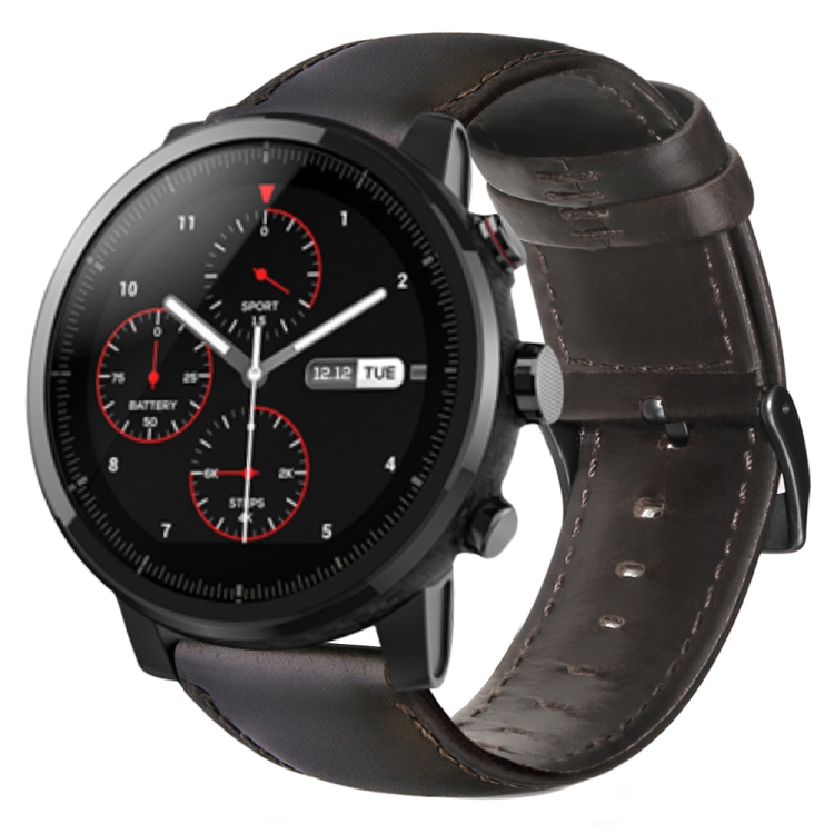 

For Amazfit 2 Stratos Oil Wax Genuine Leather Watch Band(Dark Brown)