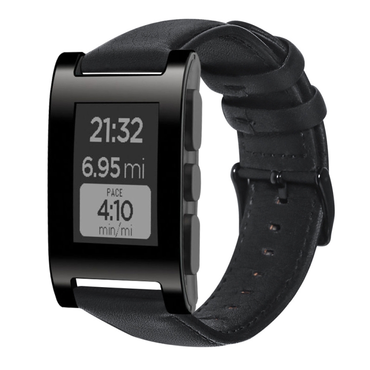 

For Pebble Gen 1 Oil Wax Genuine Leather Watch Band(Black)