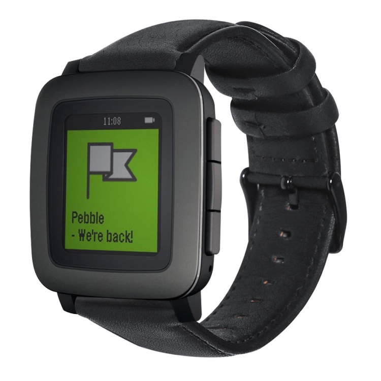 

For Pebble Time Oil Wax Genuine Leather Watch Band(Black)