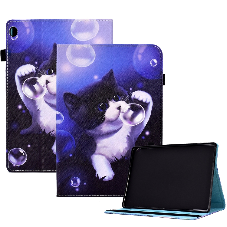 

For Lenovo Tab M10 Colored Drawing Stitching Elastic Band Leather Smart Tablet Case(Bubble Cat)
