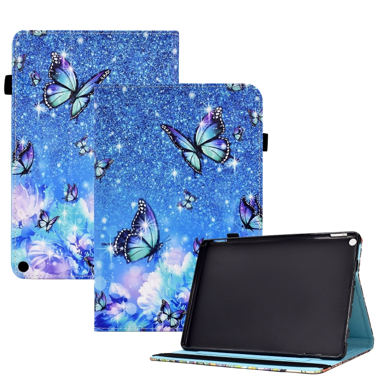 

For Amazon Kindle Fire HD 10 2021 Colored Drawing Stitching Elastic Band Leather Smart Tablet Case(Butterfly)