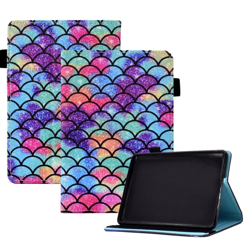 

For Amazon Kindle Paperwhite 4/3/2/1 Colored Drawing Stitching Elastic Band Leather Smart Tablet Case(Wavy Pattern)