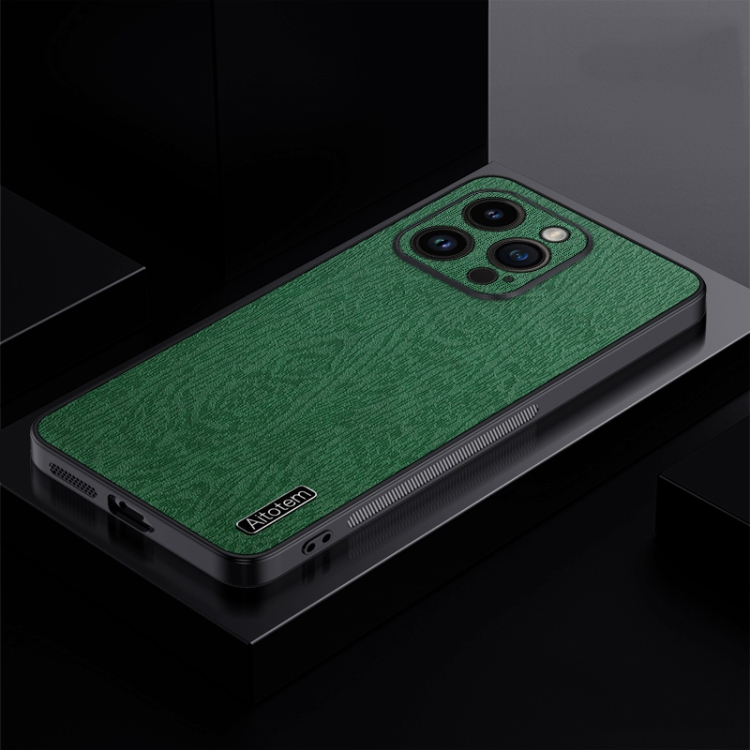 

For iPhone 14 Pro TPU + PC + PU Tree Texture Shockproof Full Coverage Protective Phone Case(Green)