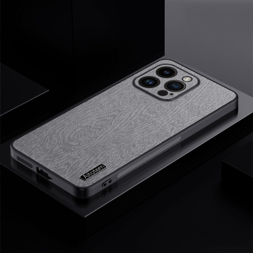 

For iPhone 13 Pro Max TPU + PC + PU Tree Texture Shockproof Full Coverage Protective Phone Case(Grey)