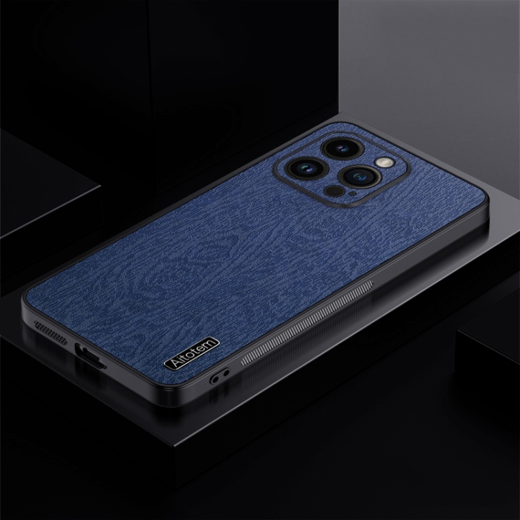 

For iPhone 13 Pro TPU + PC + PU Tree Texture Shockproof Full Coverage Protective Phone Case(Blue)