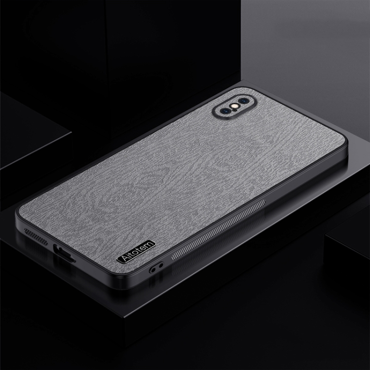 

For iPhone XS Max TPU + PC + PU Tree Texture Shockproof Full Coverage Protective Phone Case(Grey)