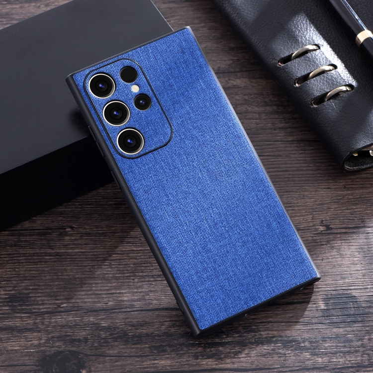 

For Samsung Galaxy S23 Ultra 5G Cloth Texture PU + TPU Phone Case(Blue)