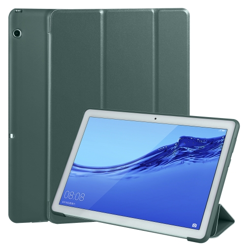 

Huawei MediaPad T5 10 inch 3-folding Horizontal Flip PU Leather + Shockproof Honeycomb TPU Case with Holder(Pine Green)