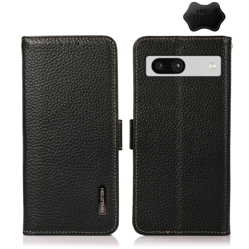 

For Google Pixel 7A KHAZNEH Side-Magnetic Litchi Genuine Leather RFID Phone Case(Black)