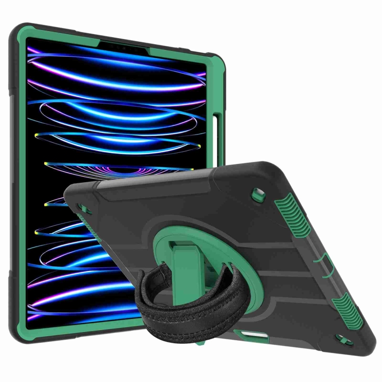 

360-degree Rotating Holder Tablet Case with Wristband For iPad 10.2 2020 / 2019(Black + Green)